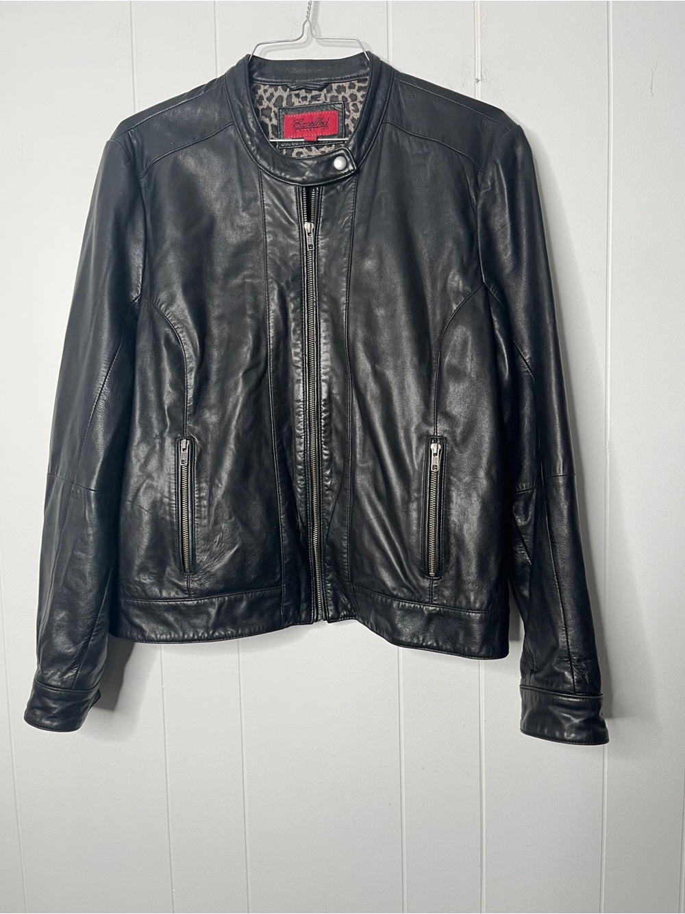 Black Leather Jacket Moto Inspired Zip Front Cropped Size 1X